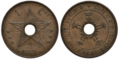 Бельгийское Конго 1 сантим 1888 KM 1 медь 3896-1014