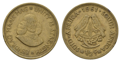ЮАР 1/2 цента 1961 Ян ван Рибек KM 56 латунь 4114-444