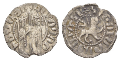 Киликийская Армения трам 1226-1271 Хетум I и царица Забель, держат крест/лев с патриаршим крестом  серебро    1516-915