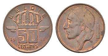 Бельгия 50 сантимов 1992 Belgie, Бодуэн I (1951-1993) KM 149 бронза 4705-313