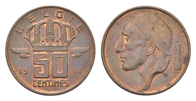 Бельгия 50 сантимов 1992 Belgie, Бодуэн I (1951-1993) KM 149 бронза 4705-313