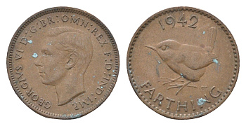 Великобритания 1 фартинг 1942 Георг VI (1936-1952) KM 843, Spink 4116 бронза 4664-337