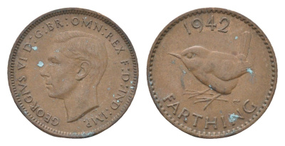 Великобритания 1 фартинг 1942 Георг VI (1936-1952) KM 843, Spink 4116 бронза 4664-337