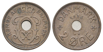 Дания 2 эре 1935 N, Кристиан X (1912-1947) KM 827 бронза 4701-821
