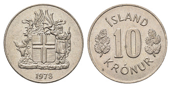 Исландия 10 крон 1978 KM 15 медно-никель aUNC 4586-1253