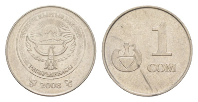 Киргизия 1 сом 2008 KM 14 сталь плакированная никелем 4632-311