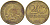 ГДР 20 пфеннигов 1969 А, первый год KM 11 латунь 61-653