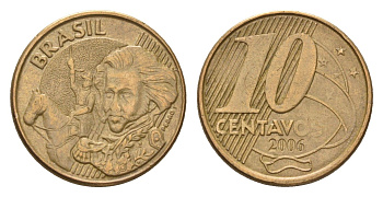 Бразилия 10 сентаво 2006 KM 649 сталь плакированная латунью 4686-745