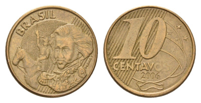 Бразилия 10 сентаво 2006 KM 649 сталь плакированная латунью 4686-745