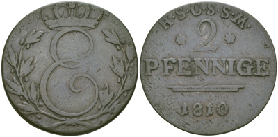 Саксен-Кобург-Заальфельд 2 пфеннига 1810 KM 151.1 медь 99-755
