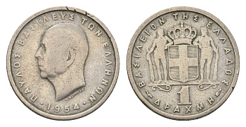 Греция 1 драхма 1954 Павел I (1947-1964) KM 81 медно-никель 4696-723