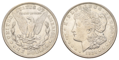 США 1 доллар 1921 D KM 110 серебро 1520-842