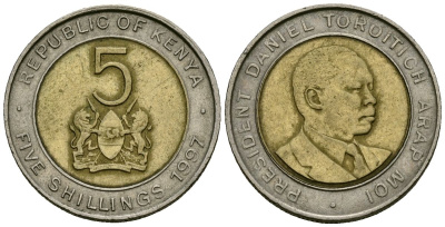 Кения 5 шиллингов 1997 KM 30 биметалл 4173-1016