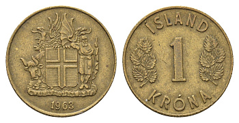 Исландия 1 крона 1963 KM 12a никель латунь 4695-526