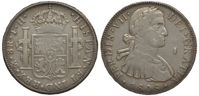 Мексика 8 реалов 1808 TH, Фердинанд VII Испанский (1808-1821) KM 110 серебро 11-273-42