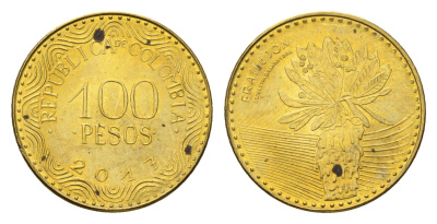 Колумбия 100 песо 2017 KM 296 сталь плакированная латунью UNC 4696-1267
