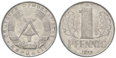 ГДР 1 пфенниг 1975 А KM 8.1 алюминий 4651-1144