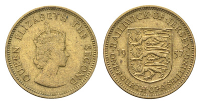 Джерси 1/4 шиллинга 1957 Елизавета II (1952-2022) KM 22 никель латунь 4703-1037