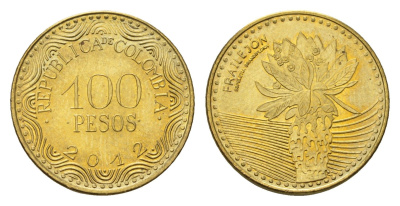 Колумбия 100 песо 2012 KM 296 сталь плакированная латунью UNC 4696-1261