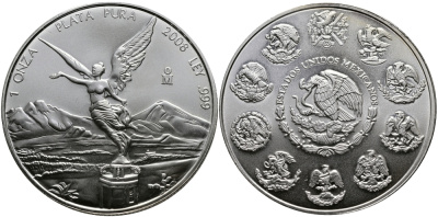 Мексика 1 унция 2008 богиня победы Ника серебро UNC 413-2143