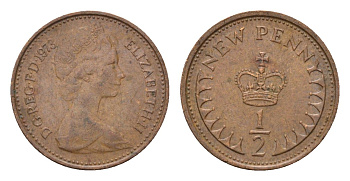 Великобритания 1/2 пенни 1973 Елизавета II (1952-2022) KM 914, Spink 4239 бронза 4708-339