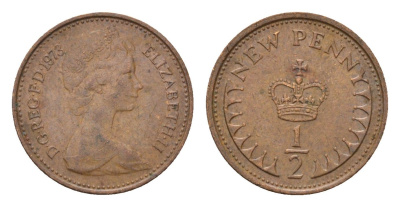 Великобритания 1/2 пенни 1973 Елизавета II (1952-2022) KM 914, Spink 4239 бронза 4708-339