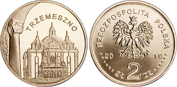 Польша 2 злотых 2010 MW, серия польские города, Тшемешно (Trzemeszno) KM 752 нордик UNC 4676-733