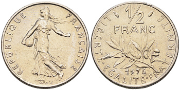 Франция 1/2 франка 1976 сеятель KM 931.1 никель    4169-159