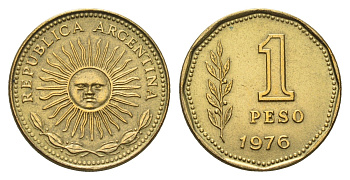 Аргентина 1 песо 1976 майское солнце KM 69 алюминиевая бронза aUNC 4695-1147