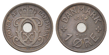 Дания 1 эре 1927 NCH, Кристиан X (1912-1947) KM 826 бронза 4701-552