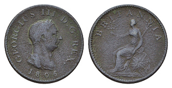 Великобритания 1 фартинг 1806 Георг III (1760-1820) KM 661, Spink 3782 медь 4528-766