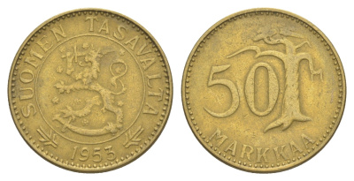 Финляндия 50 марок 1953 KM 40 алюминиевая бронза 4538-112