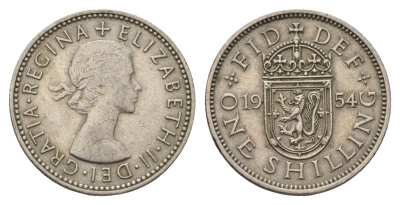 Великобритания 1 шиллинг 1954 Елизавета II (1952-2022), Шотландский герб KM 905, Spink 4148 медно-никель 4695-811