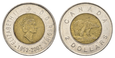Канада 2 доллара 2002 50 лет правления Королевы Елизаветы II KM 449 биметалл 4620-222