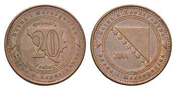 Босния и Герцеговина 20 фенингов 2008 KM 116 сталь плакированная медью 4702-211