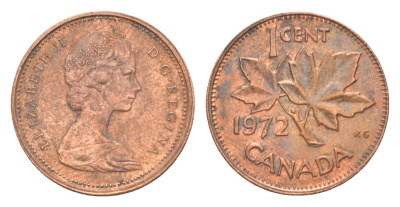 Канада 1 цент 1972 Елизавета II (1952-2022), кленовый лист KM 59 бронза 4639-339