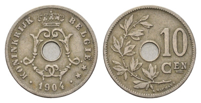Бельгия 10 сантимов 1904 Belgie KM 53 медно-никель 4701-1216