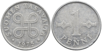 Финляндия 1 пенни 1975 KM 44а алюминий 4594-157
