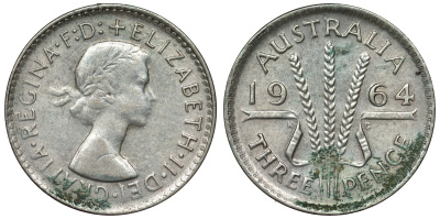 Австралия 3 пенса 1964 Елизавета II (1952-2022) KM 57 серебро 71-964