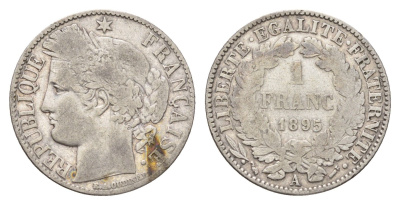 Франция 1 франк 1895 A KM 822 серебро 51-1922
