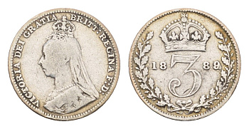 Великобритания 3 пенса 1889 Виктория (1837-1901) KM 758, Spink 3932 серебро 4174-1028