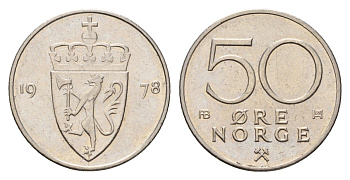Норвегия 50 эре 1978 Улаф V (1957-1991) KM 418 медно-никель UNC 4702-316