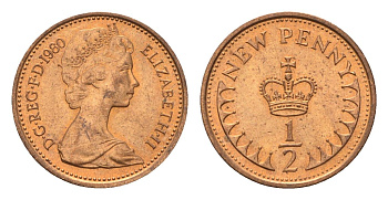 Великобритания 1/2 пенни 1980 Елизавета II (1952-2022) KM 914, Spink 4239 бронза UNC 4708-343