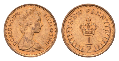 Великобритания 1/2 пенни 1980 Елизавета II (1952-2022) KM 914, Spink 4239 бронза UNC 4708-343