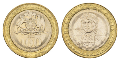 Чили 100 песо 2001 индейцы Мапуче KM 236 биметалл UNC 4695-1142