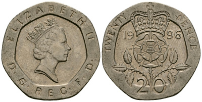 Великобритания 20 пенсов 1996 Елизавета II (1952-2022) KM 939, Spink 4361 (G2) медно-никель 4544-216
