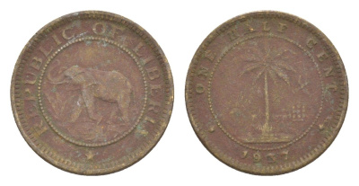 Либерия 1/2 цента 1937 KM 10 латунь 4614-918