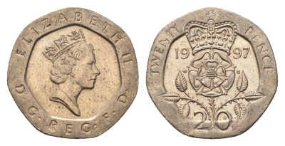 Великобритания 20 пенсов 1997 Елизавета II (1952-2022) KM 939, Spink 4361 (G2) медно-никель 4696-849