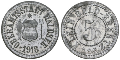 Вальдзее (Вюртемберг) 5 пфеннигов 1918 Funck 568.1, Men05 25959.1, Men18 32643.1 цинк 4379-532
