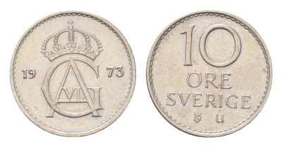 Швеция 10 эре 1973 TS Густав VI Адольф (1950-1973) KM 835 медно-никель 4705-928